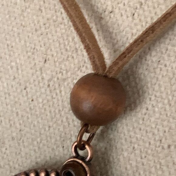 Sahara Medallion Tassel Pendant Necklace – Bronze Tone with Faux Suede Cord - Picture 7 of 10